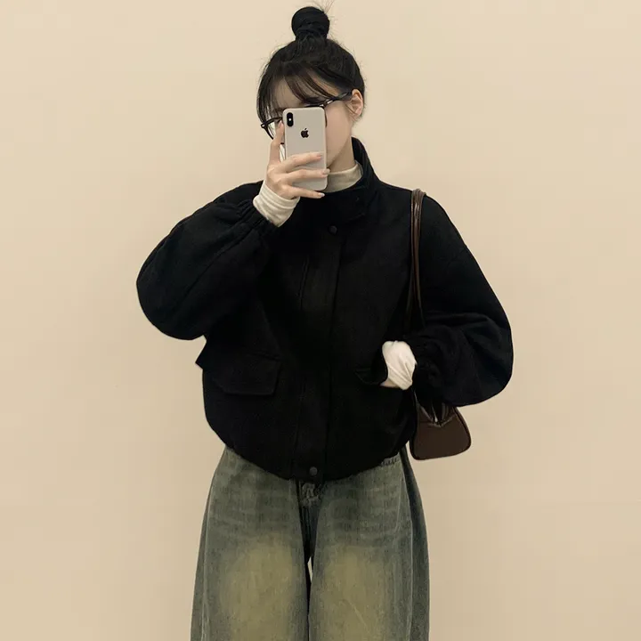 [아방핏!/부드러움] 스웨이드 하이넥 크롭 벌룬 숏자켓 점퍼 상세 이미지 18