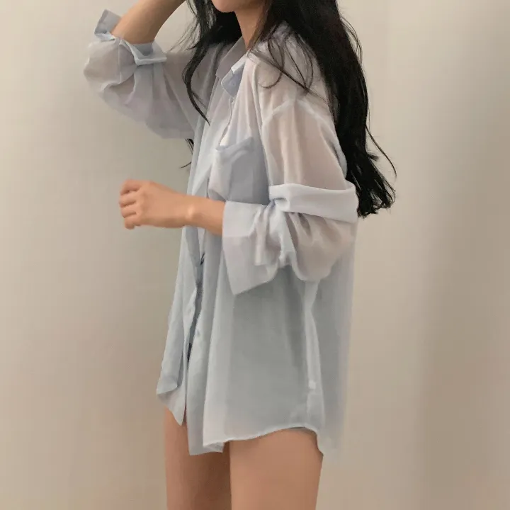 [베스트재진행] 남심저격, 시스루 루즈핏 셔츠;4col 상세 이미지 3