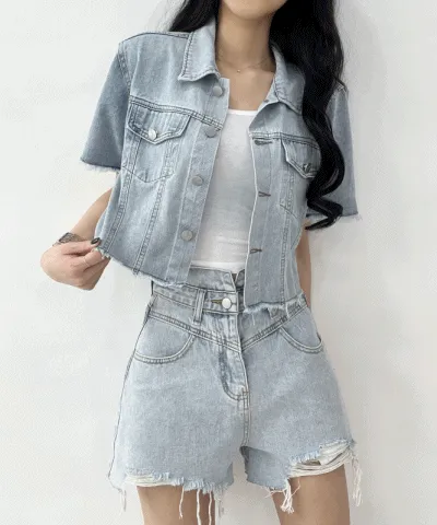 [반팔ver/핏보장!] 빈티지 밑단커팅 세미크롭 반팔청자켓 반팔자켓