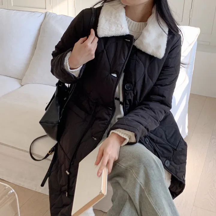 [당일출고/고퀄💯] 안감전체퍼 퍼카라 누빔 밍크 롱패딩 코트,2color 상세 이미지 20