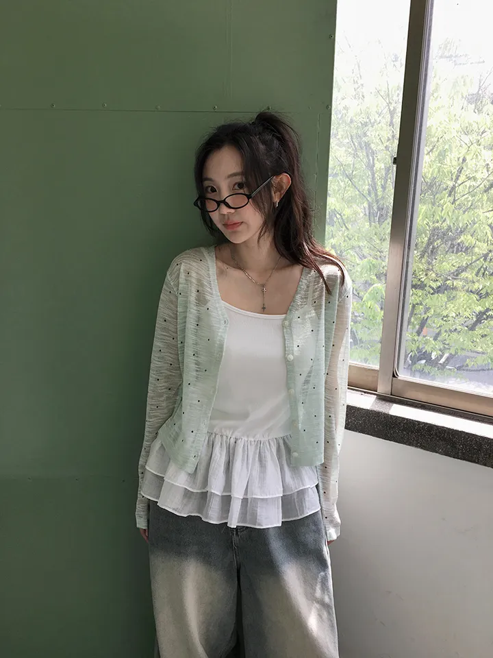 최저가![여리무드🤍시스루 도트 가디건 살안타템 여름가디건] 비비안도트시스루가디건 상세 이미지 12