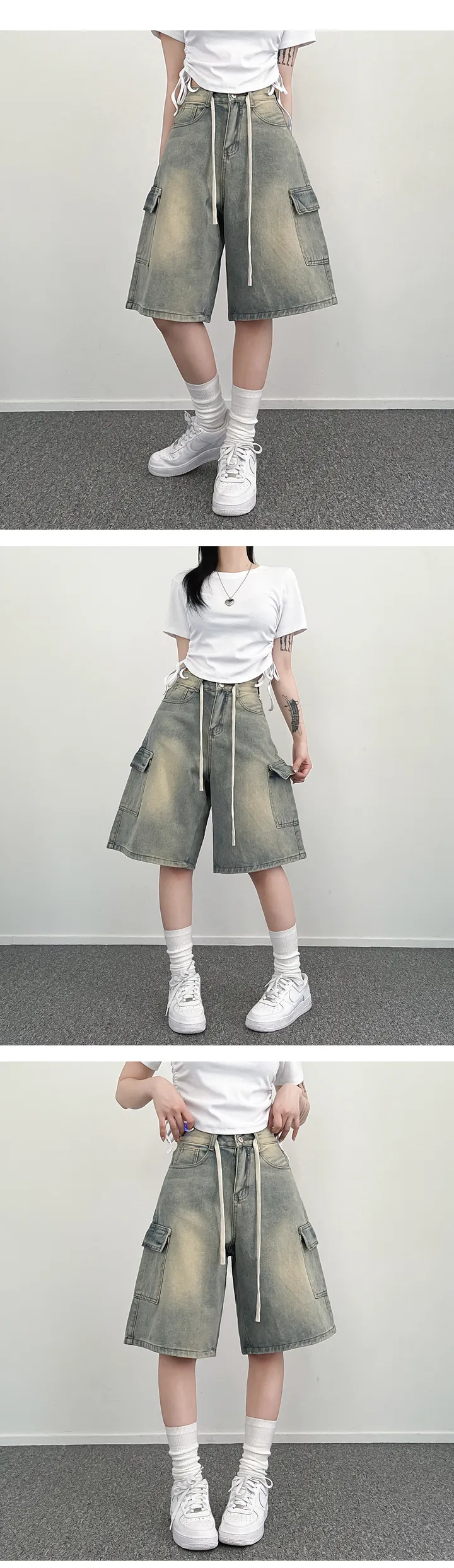 [S~XL]빈티지 카고 데님 버뮤다 반바지 상세 이미지 5