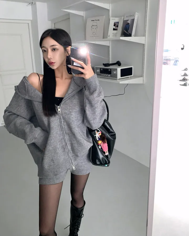✔️고퀄단독제작✔️[심쿵뒷태!/꾸안꾸🕶] 패치 루즈핏 하프 후드집업 니트 숏팬츠 반바지 세트 셋업 투피스 하의실종 상세 이미지 18