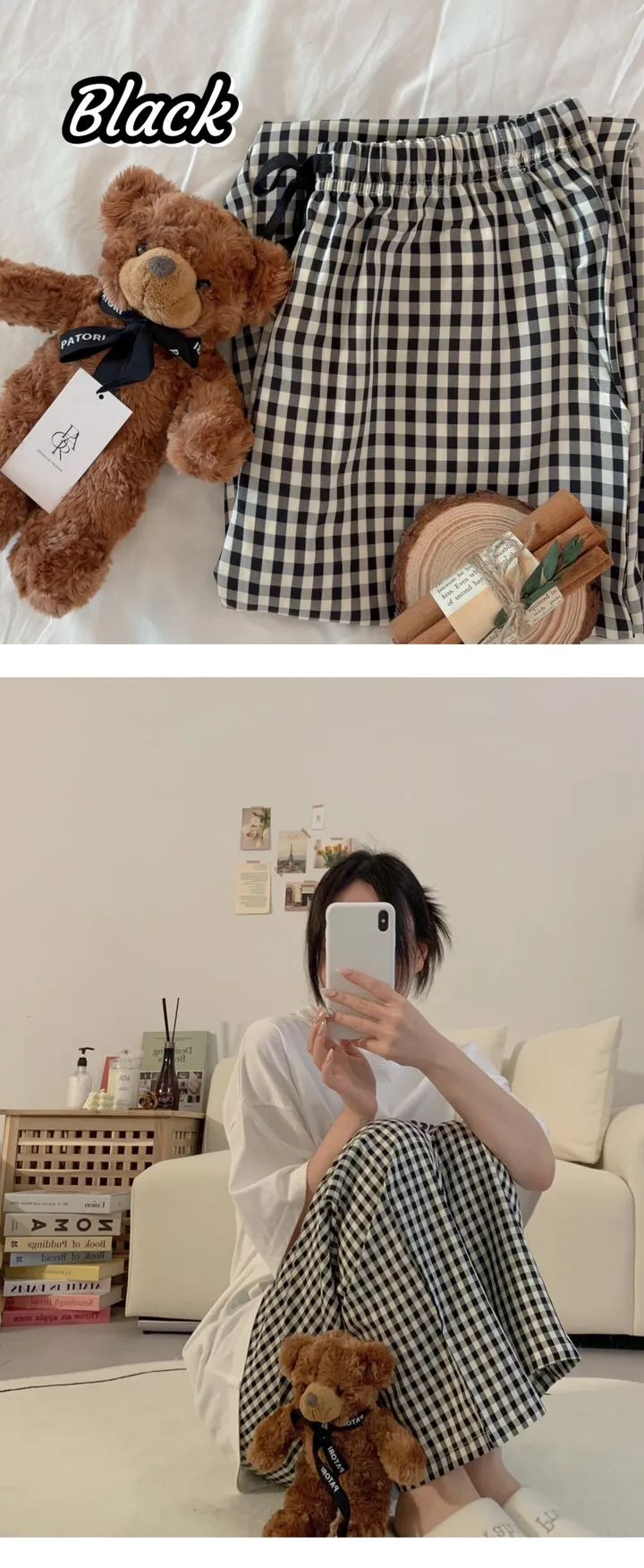 [자체제작]1+1할인 실크느낌 솝 체크 커플 잠옷바지 빅사이즈 파자마 파티 상세 이미지 36