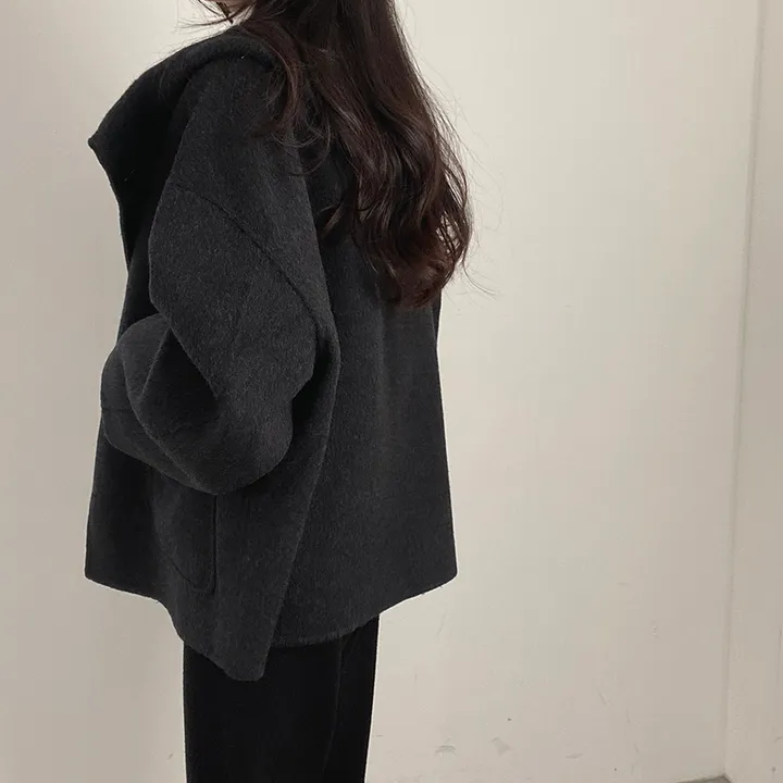 (껴입어도 넉넉한 사이즈) 오버핏 울 핸드메이드 후드 하프코트 상세 이미지 24