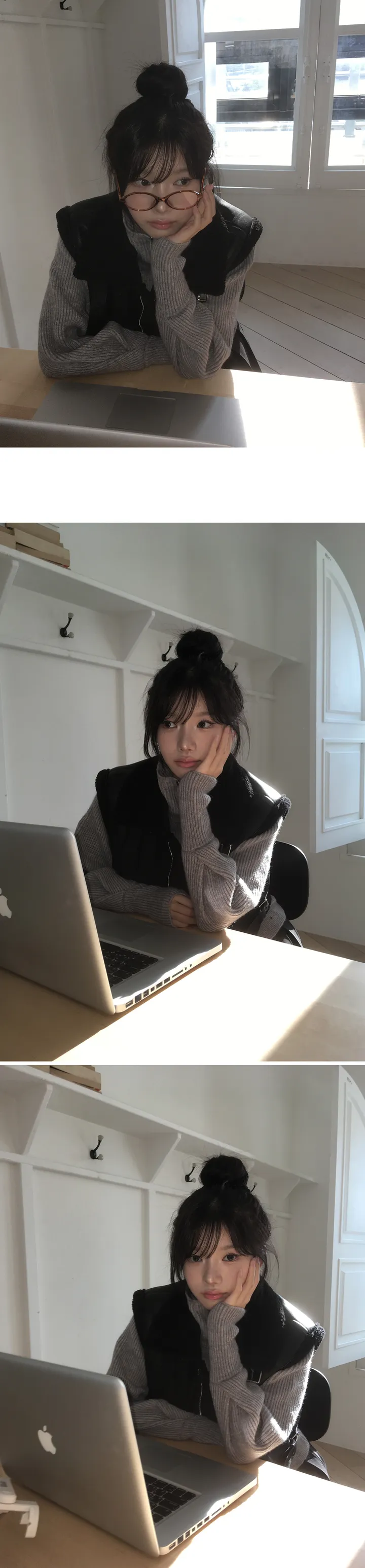 [데일리/11컬러🖤] 폴라 투웨이 핀턱 소매 포인트 니트 집업 - 11color 상세 이미지 11