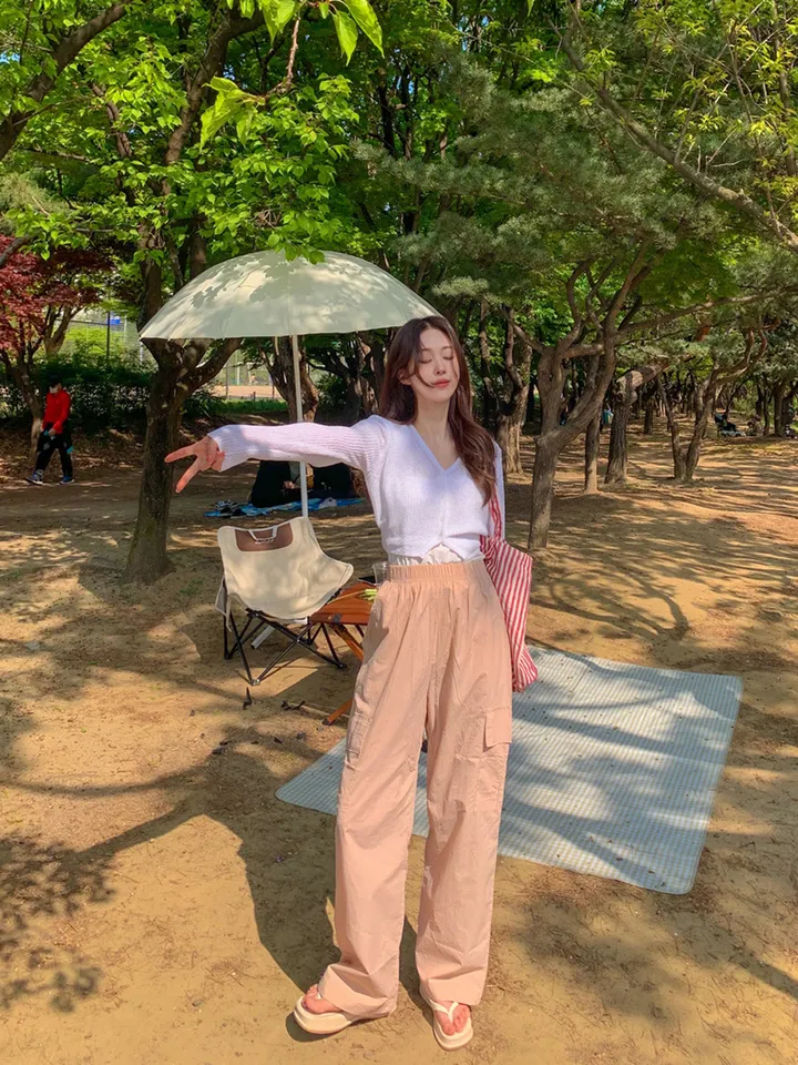 [묶음할인🎁간절기🤎롱&숏/진짜강추ㅠ] 아이스 바스락 나일론 썸머 카고 와이드 트레이닝 팬츠 하이웨스트 밴딩 봄 츄리닝 바지 냉장고 벚꽃룩 꽃놀이룩 개강여신 6COL 상세 이미지 14