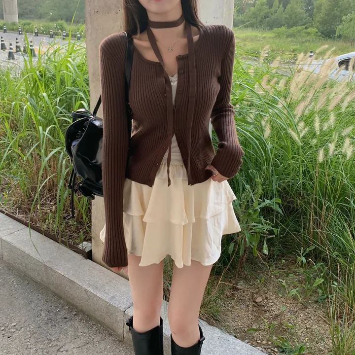일부당일🚀 [ 인스타폭주 ] 제네스 골지 긴팔 초커 니트 가디건 상세 이미지 19