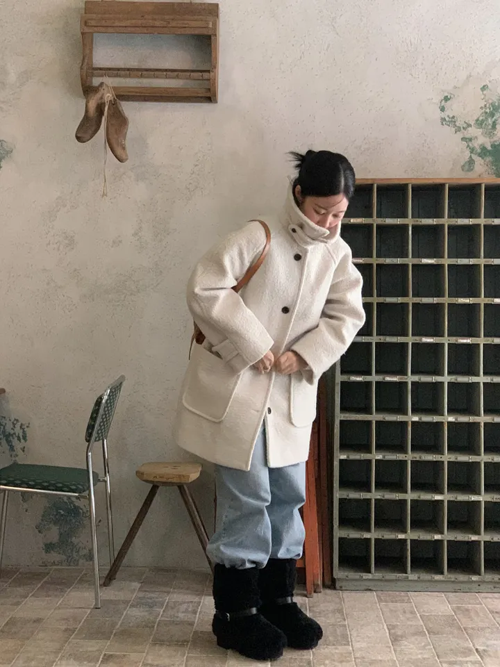 boucle high neck half coat (3color) 상세 이미지 17