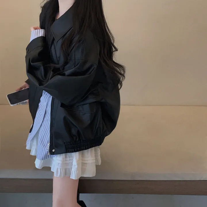 [핵고퀄!/✨주문폭주/후기극찬✨]매트 레더의 정석,오버핏 레더 블루종 자켓 점퍼 상세 이미지 9