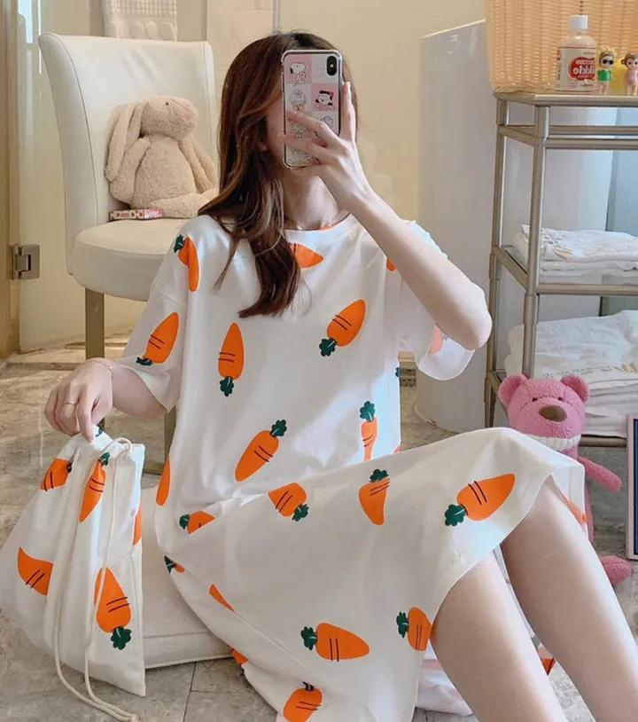 [귀여움 폭발🐥] 1+1 할인 / 6종 캐릭터 반팔 원피스 파자마 (파우치+양말 증정/FREE 사이즈) 상세 이미지 6