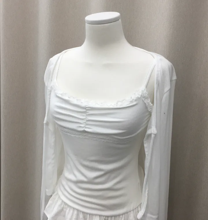 [나시가디건세트] 캉캉 레이스 레이어드 시스루 가디건 세트 (2color) 상세 이미지 2