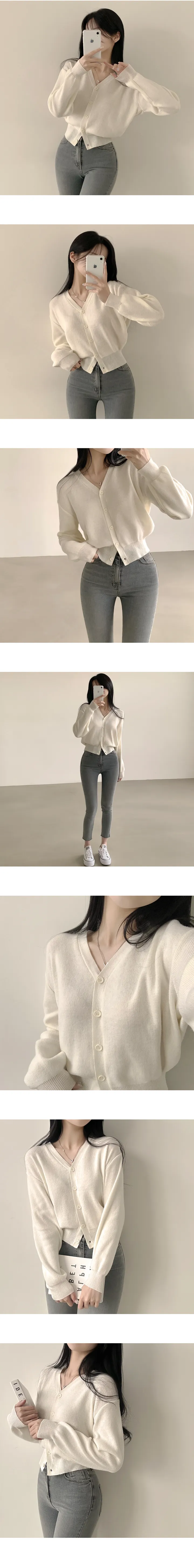 [허리잘록~/부드러워요] 말라보이는, 브이넥 무지 크롭 긴팔 니트가디건 (10color) 상세 이미지 3