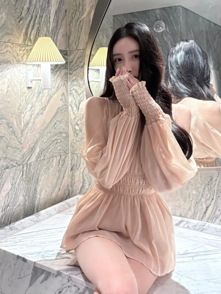 [요정템🧚] 물복숭아 쉬폰 플로럴 어깨트임 3단 코르셋 리본끈 투피스 세트 상세 이미지 16