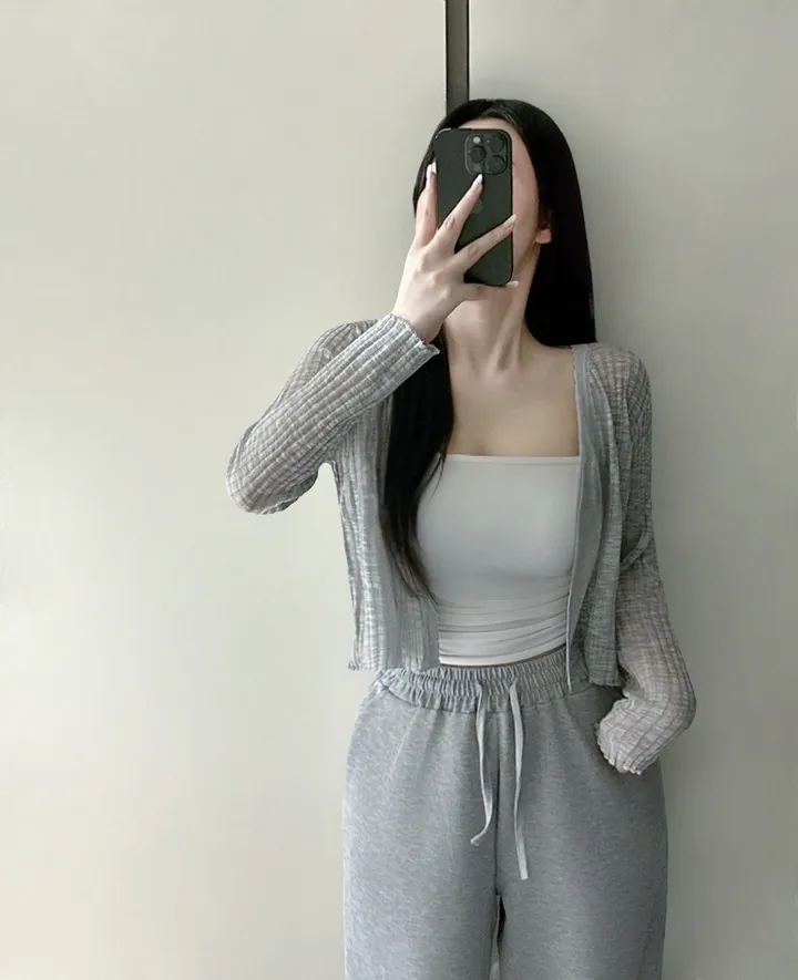 [여리보들💕/슥 걸치는]손등 덮는 러빙 텐셜 시스루 루즈핏 크롭 데일리 레이어드 브이넥 가디건 5color 상세 이미지 11