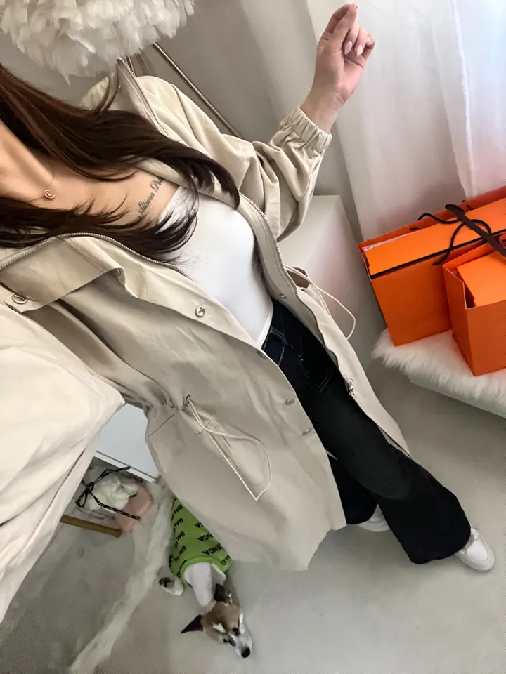 [⚡️당일출고⚡️/*남은수량마지막*] 휘뚜루마뚜루 데일리 허리 스트링 카라넥 롱 트렌치 코트 상세 이미지 15
