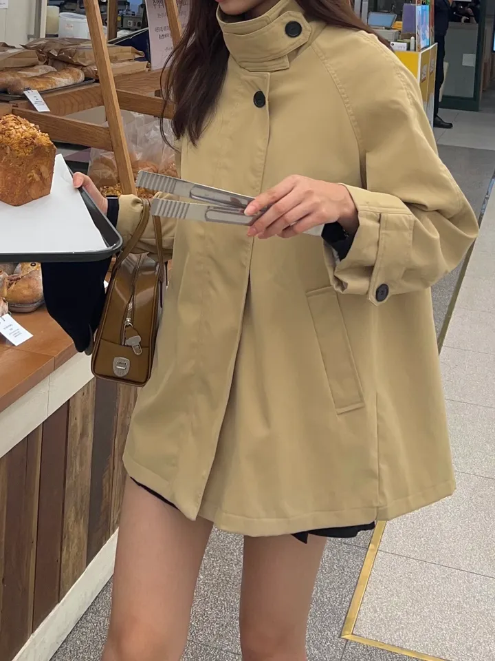 [체형완벽커버/가을여자쌉가능*.*] 하이넥 케이프 하프 트렌치코트 숏야상점퍼 트렌치자켓 상세 이미지 7
