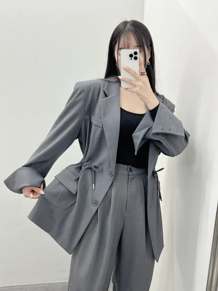 [바배/멋쁨🖤] 스트링자켓셋업 3color 단품가능 허리스트링 어깨패드 블레이저 오버핏 뒷밴딩 핀턱슬랙스 와이드슬랙스 신상 최저가 빠른배송 상세 이미지 9