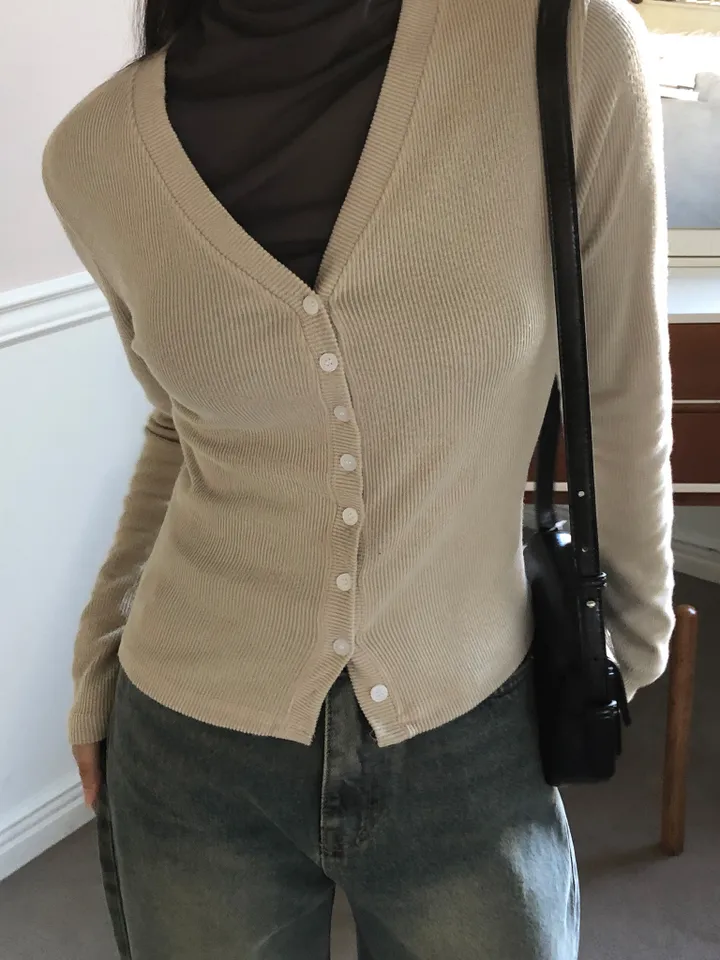 레이디 슬림 버튼 골지 가디건 상세 이미지 30