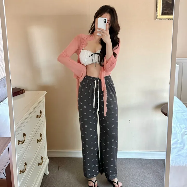 [휴양지팬츠/잠옷팬츠] 잔리본 밴딩 트레이닝팬츠 휴양지팬츠 세미와이드통바지 파자마바지 상세 이미지 10