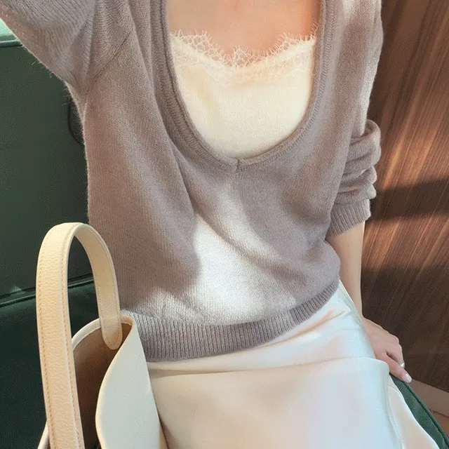 [Autumn🤎/레이어드] Angelo lace layered knit (2color)