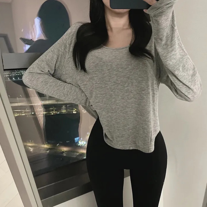 후들촉촉 크롭 유넥 밑단 굴림 긴팔 t 상세 이미지 2