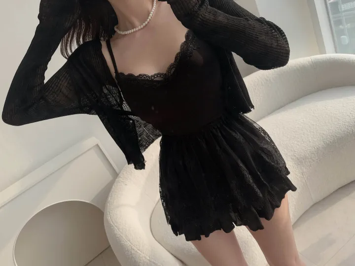 (8color) 【여리여리-!】 수채화 슬림핏 시스루 롱슬리브 진주 버튼 부클 가디건 상세 이미지 59