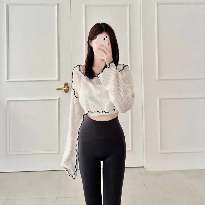 여리핏 루즈핏 크롭 니트 커버업 필라테스복 여리핏 요가복 헬스 필라테스커버업 요가탑 글램 얇은니트 상세 이미지 19