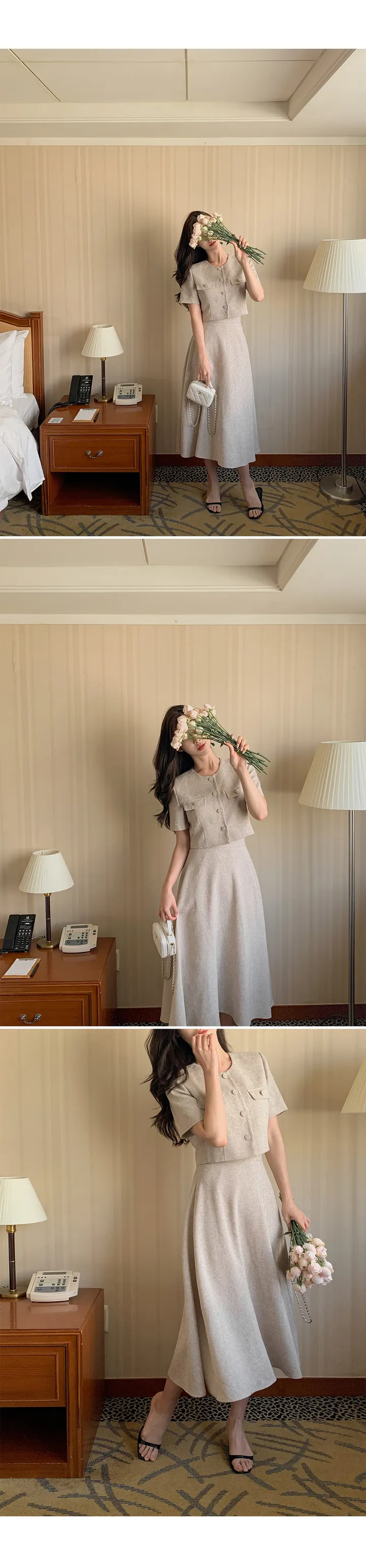 [셋업가능][10등신비율🖤/하객룩!][3천장돌파][자체제작] 클래식 엘빈 트위드 크롭 자켓 [2Types반팔/긴팔] 상세 이미지 21