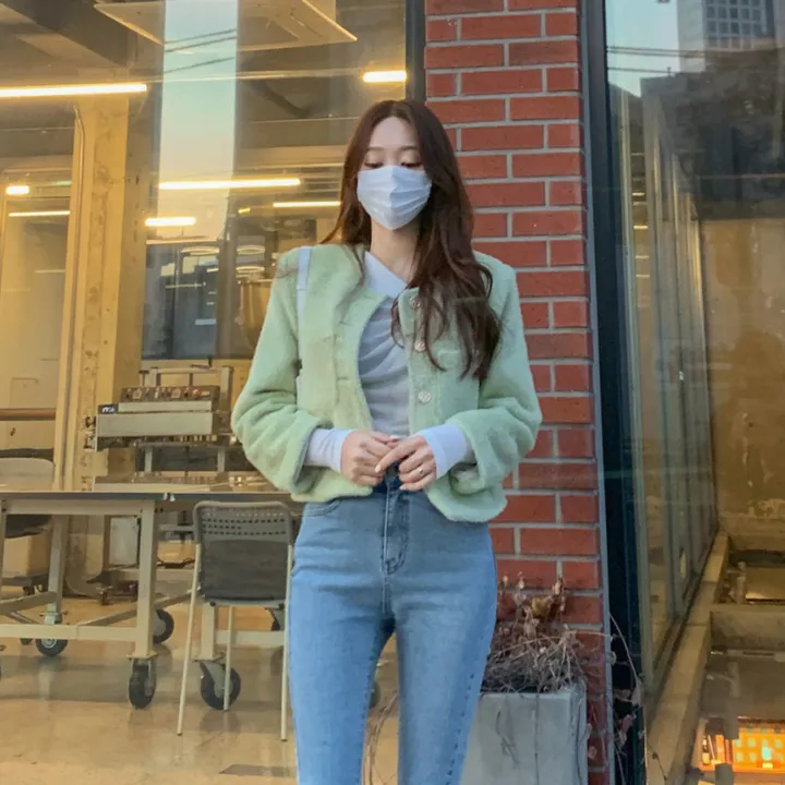 [2천장돌파‍🔥누빔선택!!] 앙고라 트위드 국내 펄 콕콕 퍼 겨울 트위드 자켓 노카라 포켓 간절기 하객룩 크롭 숏자켓 그린 소라 아이보리 핑크 상세 이미지 79