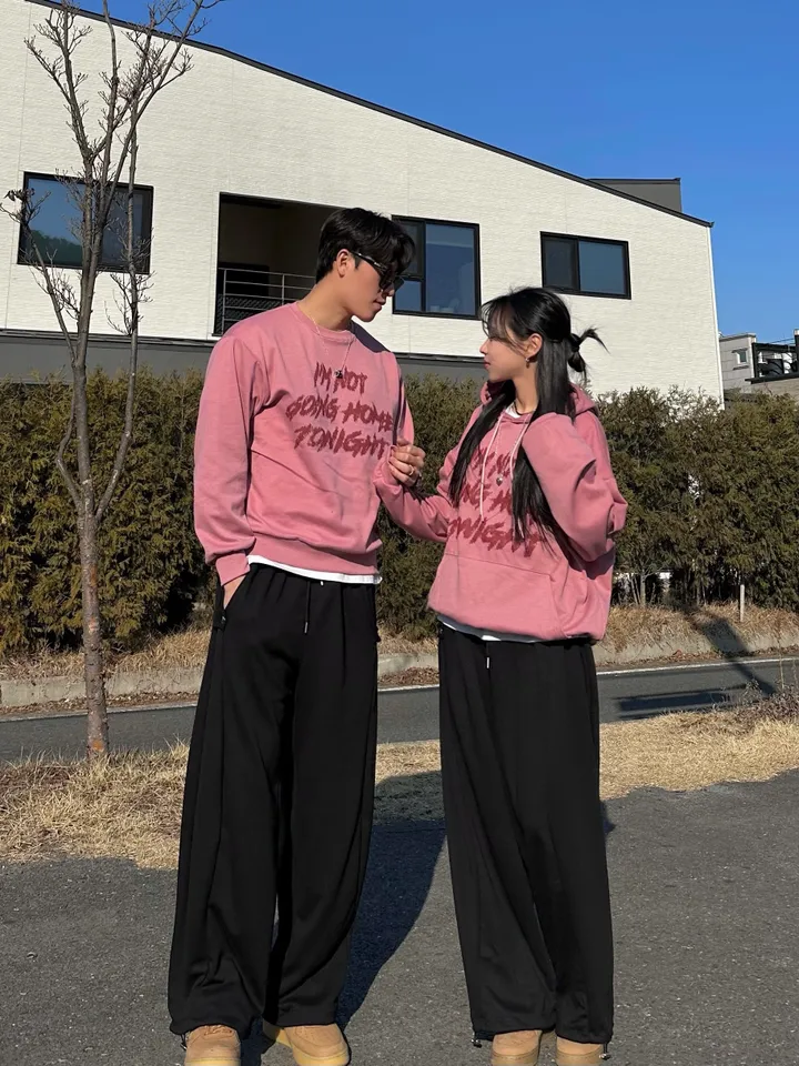 맨투맨 & 후드티 남녀공용 커플티 힙무드 스트릿 가을 겨울 봄 커플룩 시밀러룩 커플 코디 꾸안꾸 데이트룩 오버핏 루즈핏 아방핏 빅사이즈 남자 사이드스냅 벌룬 와이드 팬츠 상세 이미지 30
