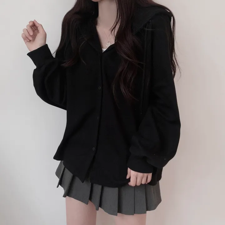 이맘때 필수! [여리한핏] 너무 귀여워 베이직 후드 단추 가디건 / 교복템추천 상세 이미지 14