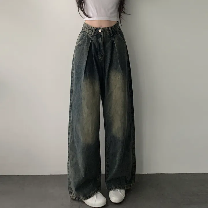 [인생핏/색감보장] 앞핀턱 빈티지 워싱 와이드 롱 데님 팬츠 청바지 상세 이미지 3