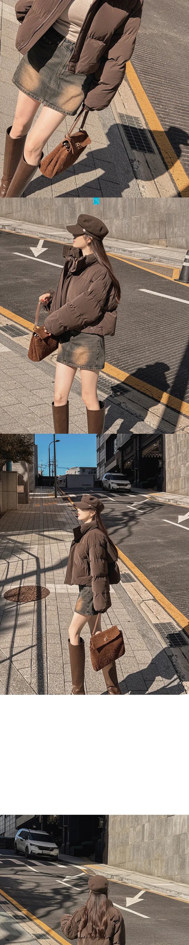 [무광레더/매트질감/어깡❌/고퀄/5col] 노라트 하이넥 카라넥 스냅버튼 지퍼 웰론 페이크레더 매트 무광 레더 크롭 패딩 상세 이미지 25