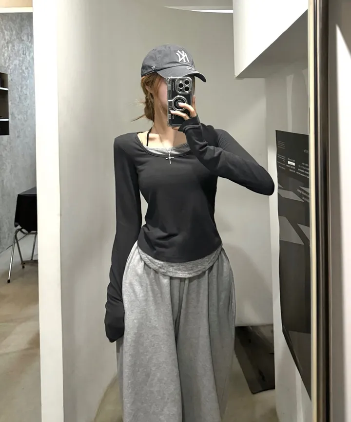 [핏보장/말라핏] 레이어드 여리슬림 유넥 쫀득티셔츠 상세 이미지 2