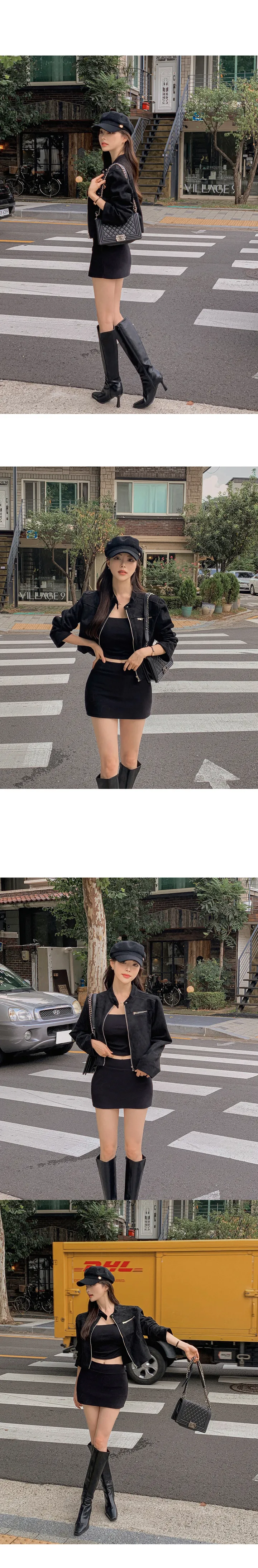 [가성비갑/강력추천🤎] 웬디스 노카라 스탠다드 포켓 반 하이넥 스웨이드 세미크롭 긴팔 점퍼 자켓 상세 이미지 12