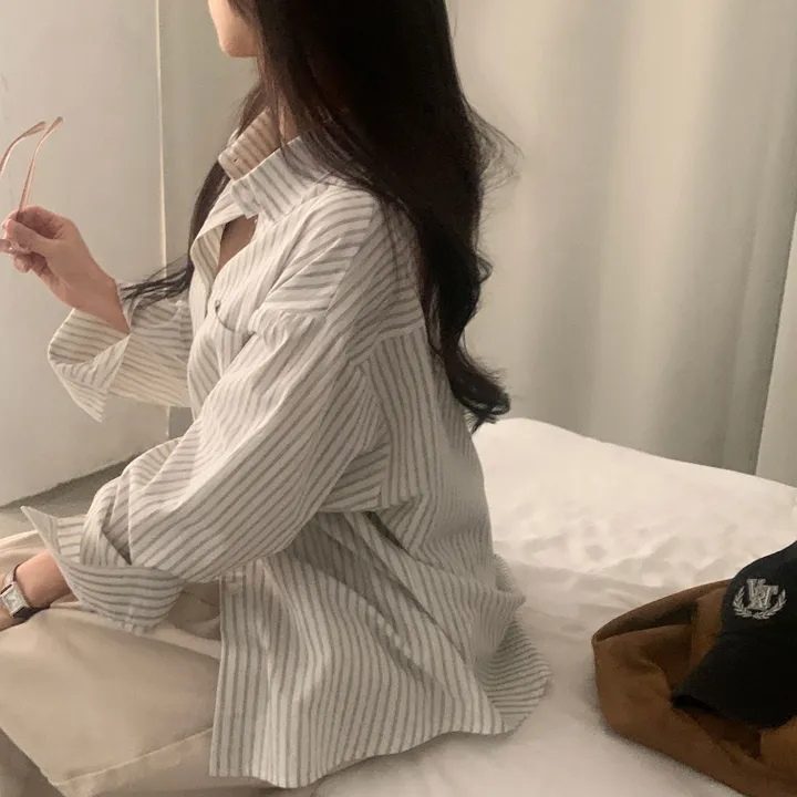 [한여름까지~/오버핏✨] 허니 스트라이프 코튼 포켓 오버핏 셔츠,남방 - 3color 상세 이미지 4