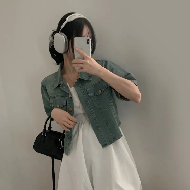 [데일리/청순무드(＊’͜’ )] 봄웨더 반팔 데님 크롭 청자켓 - 3color 상세 이미지 20