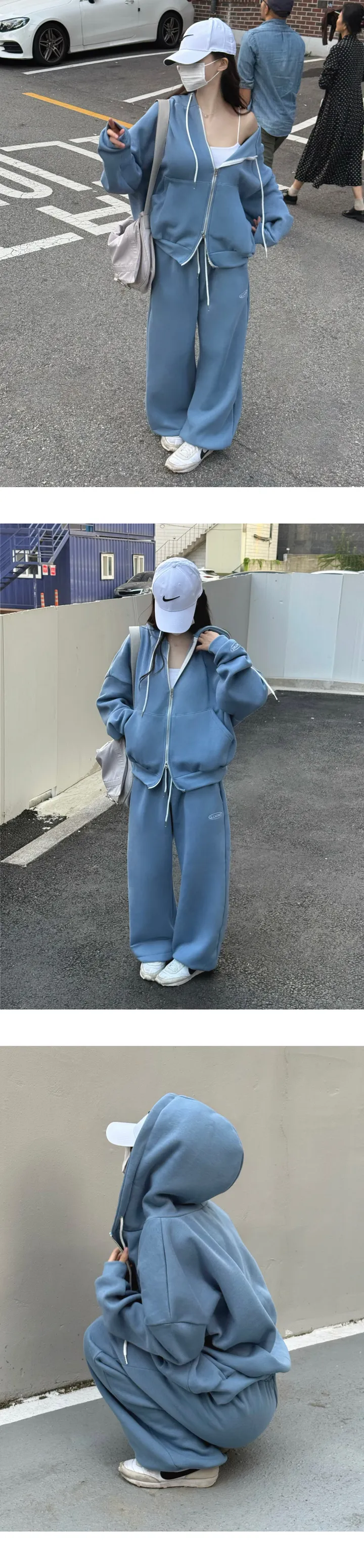 🔥기모 [ MADE: 브랜드퀄 ] 부분당일🚀 매일 오버핏 기모 트레이닝 세트 투피스 ( 자수 오버핏 투웨이 후드 집업 + 롱 와이드 루즈핏 스트링 조거 팬츠 ) 상세 이미지 6
