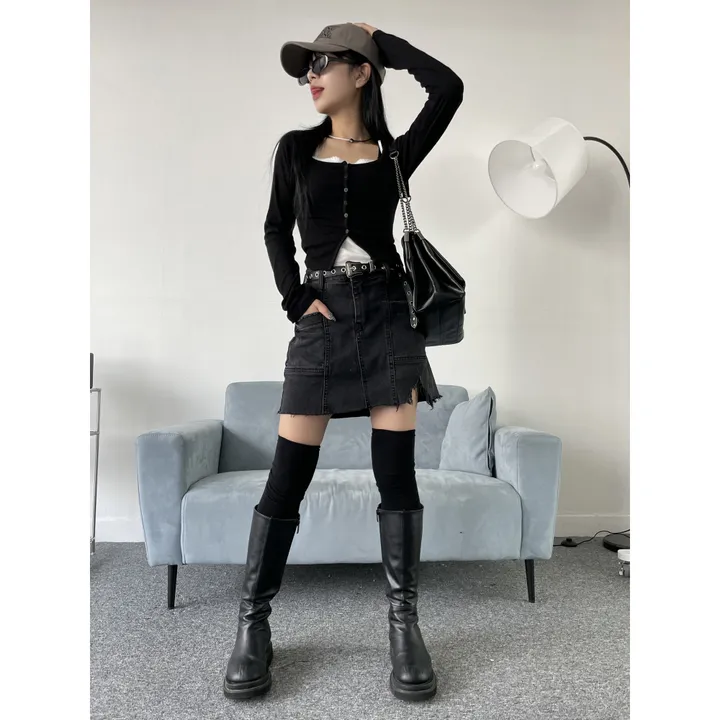 [재진행]무드 스퀘어 트임 가디건(black/3-5일 여유주문) 상세 이미지 5