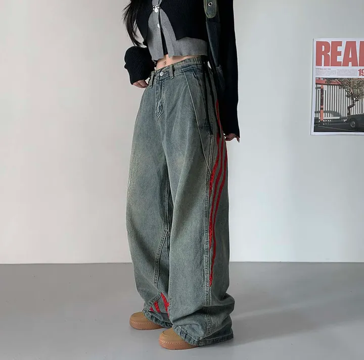 [ 가을신상 ! /  S, M, L   ]레드 라인 데님 트랙팬츠 청바지 * 뒷밴딩 ㅇ * [9OOD PANTS] 상세 이미지 6