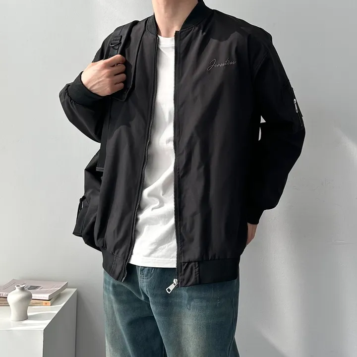 남녀공용 자수 백 레터링 봄 가을 간절기 아우터 오버핏 바람막이 루즈핏 자켓 점퍼 백레터링자수바람막이 상세 이미지 7