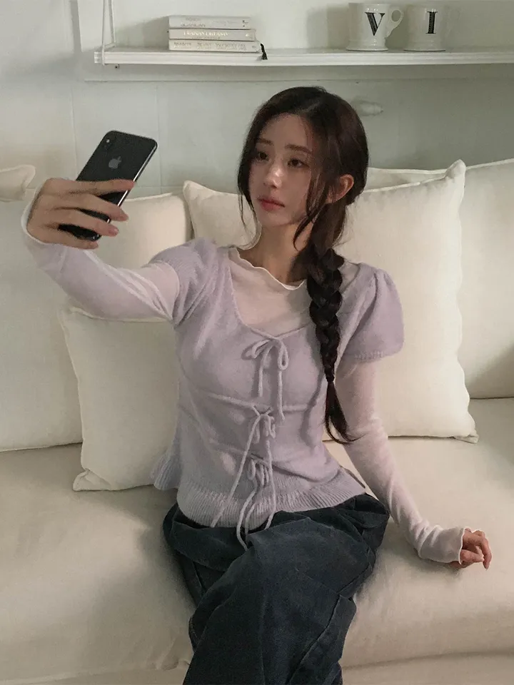 [여리색감/레이어드티] 다린 보트넥 물결 프릴 시스루 긴팔 티셔츠 4colors 상세 이미지 7