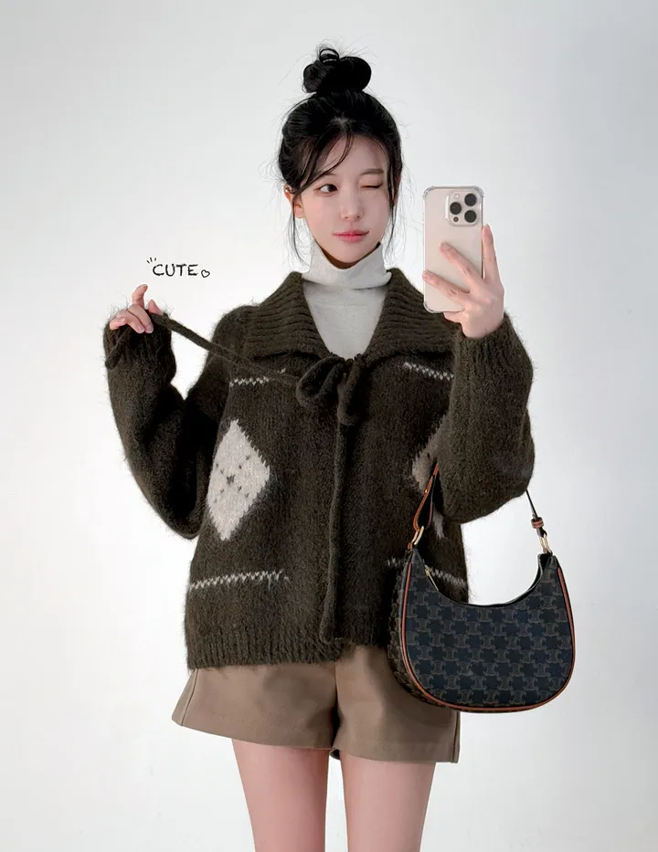 [여리핏💕] 아가일 카라 볼레로 가디건 상세 이미지 8