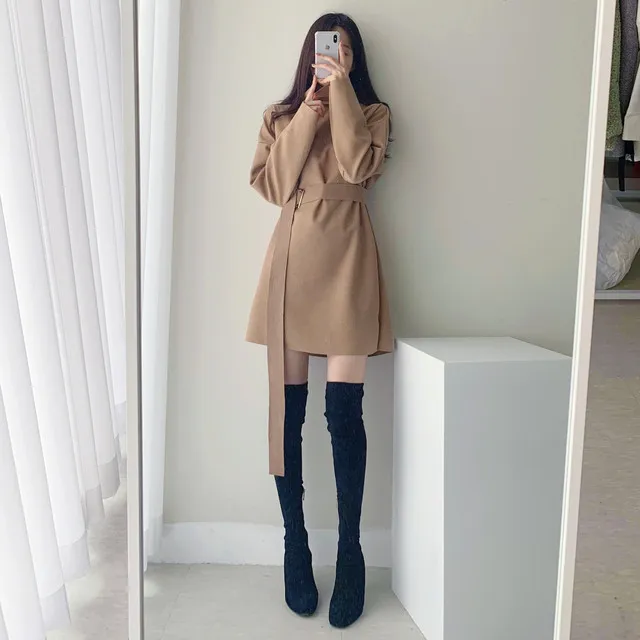 A라인 슬림 롱 플레어 더블 버튼 울코트 블랙 베이지 상세 이미지 21