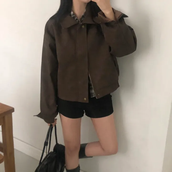 [고급레더!핏보장🤎]매트 무광 오버핏 가죽 레더 스웨이드 블루종 자켓 점퍼 2color 상세 이미지 21