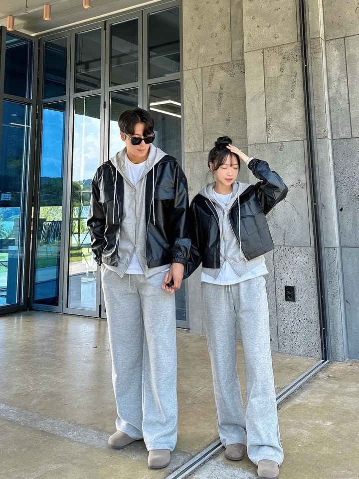 크롭&오버/세트가능 커플 크롭 레더 자켓 후드 집업 가죽 자켓 겨울 봄 가을 커플룩 커플 시밀러룩 꾸안꾸 트레이닝 세트 남자 코디 오버핏 남녀공용 데이트 빅사이즈 상세 이미지 10
