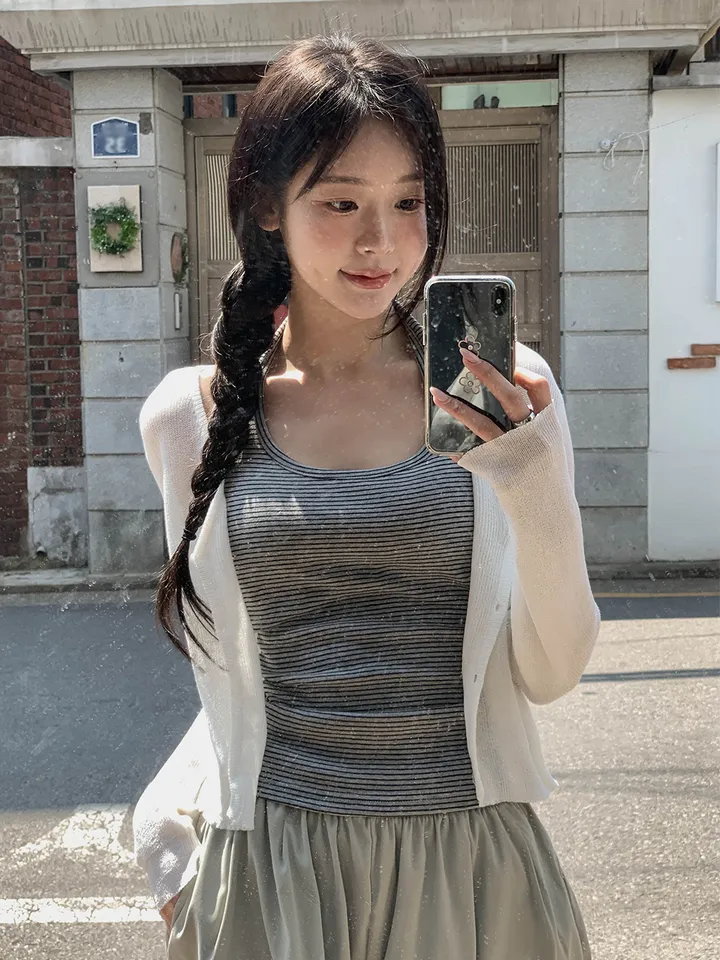 [여름까지🩵/핏강추] 르비 시스루 여리핏 세미 크롭 브이넥 긴팔 가디건 5colors 상세 이미지 19