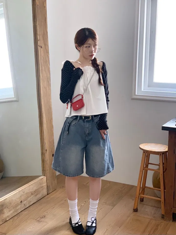 [도트가디건🖤]아떼 여리핏 도트 패턴 코튼 브이넥 롱슬리브 크롭 물결 가디건 3color 상세 이미지 29
