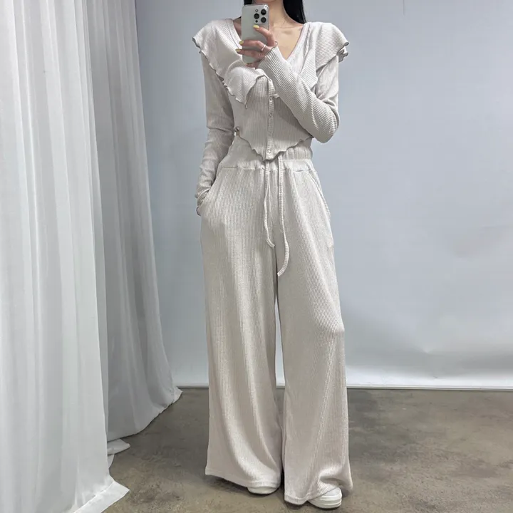 [초여리핏❤/별도구매] 티티 크롭 빅 카라 날개 가디건 와이드 나팔 팬츠 트레이닝 세트 4color 슬림 상세 이미지 21